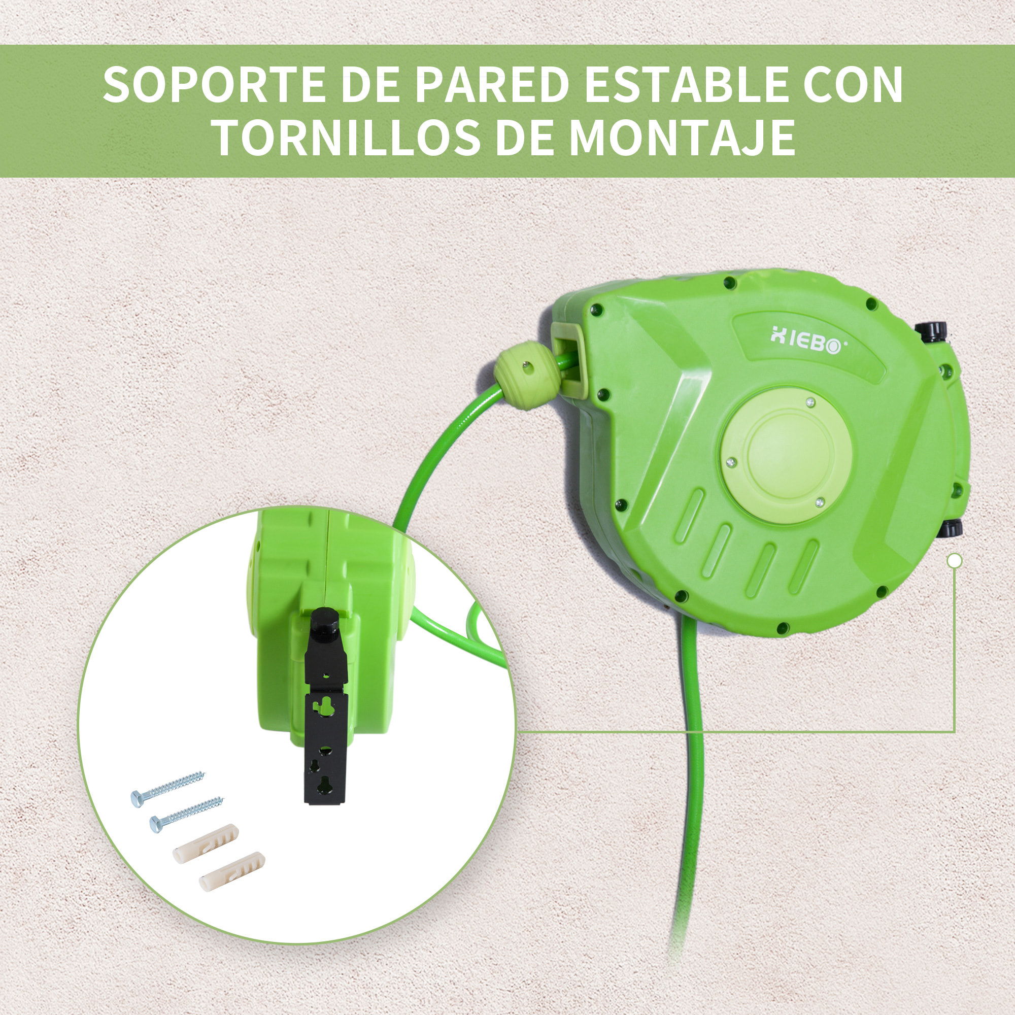 Carrete para Manguera Soporte Mural Portamanguera 10m Roll-up Automá¡tico Jardín