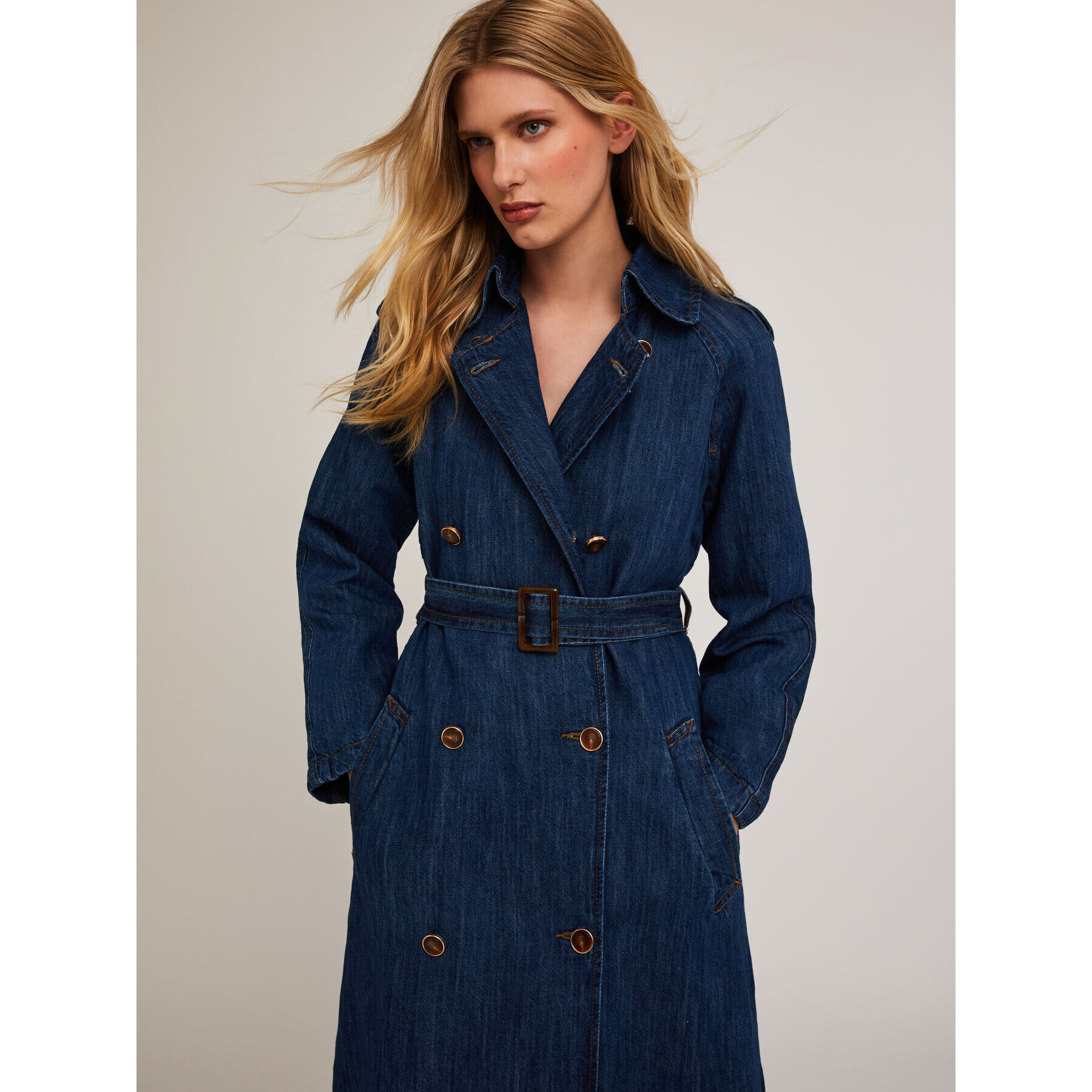 Motivi - Trench in denim misto lino - Blu