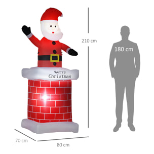 Papá Noel Hinchable con Chimenea Navidad Hinchable con 2 Luces LED e Inflador Eléctrico Decoración Navideña para Exteriores Interiores 80x70x210 cm Multicolor