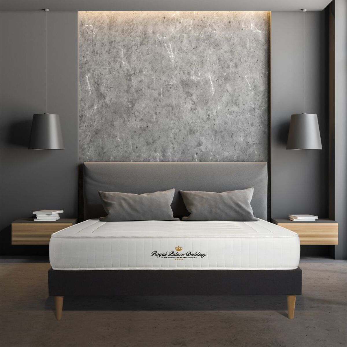 Ensemble - Matelas Mémoire de forme 20cm d'épaisseur - 3 zones de confort - Confort ferme - Sommier tapissier monobloc - 2 places