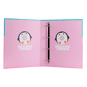 PACK 6 UNITA CARTELLA CARTONE 4 ANELLI Fº DESIGN DELICIOUS FRIENDS PINGUINO