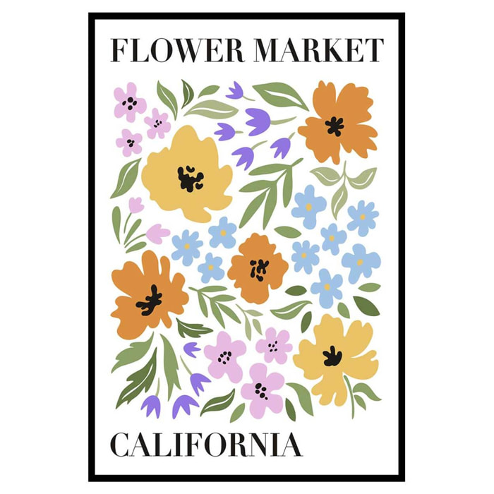 Affiche encadrée florale colorée style vintage Affiche + cadre en métal - Noir