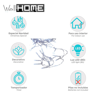 guirnalda con 80 luces led blanco con temporizador y cable transparente