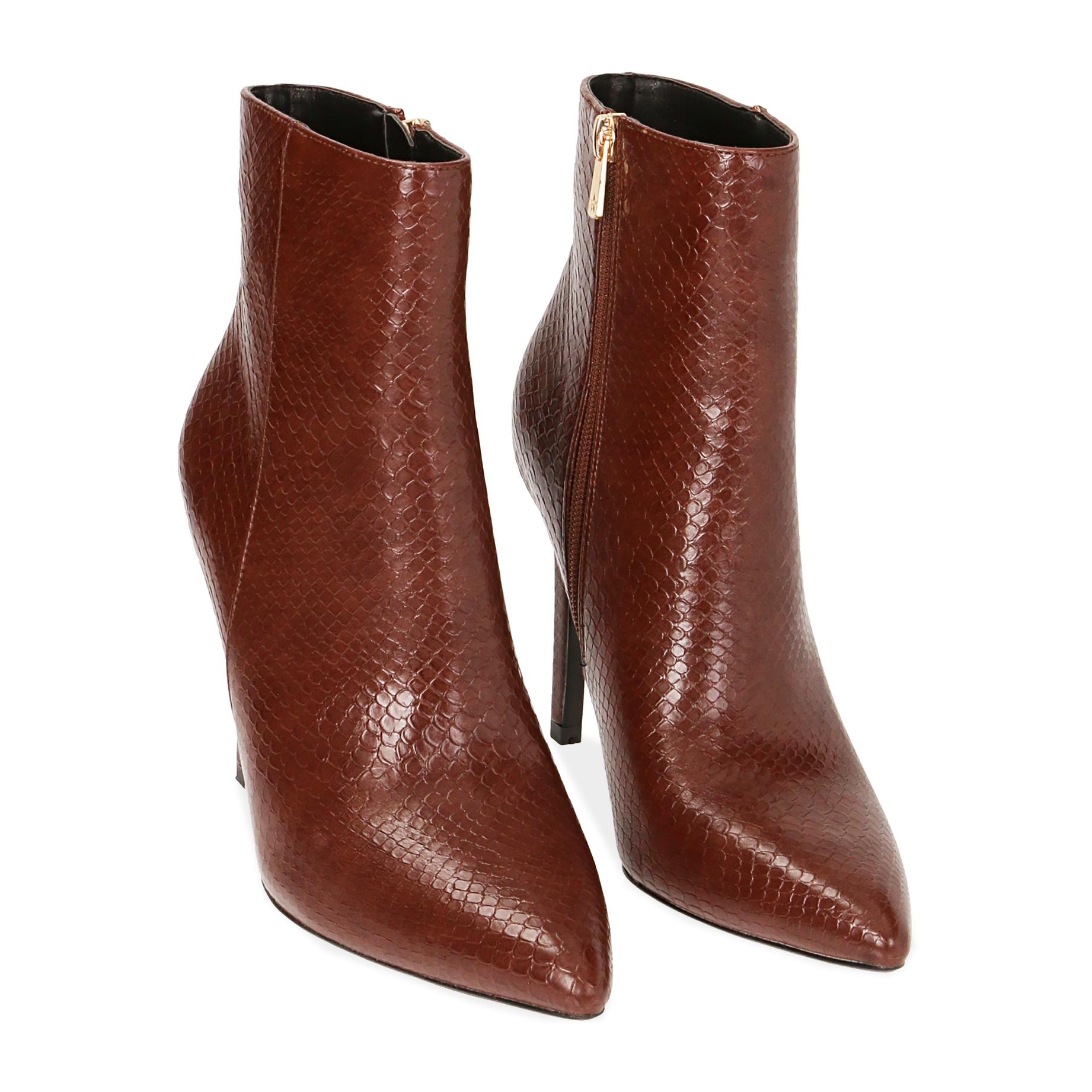 Ankle boots cognac stampa vipera, tacco 10,5 cm