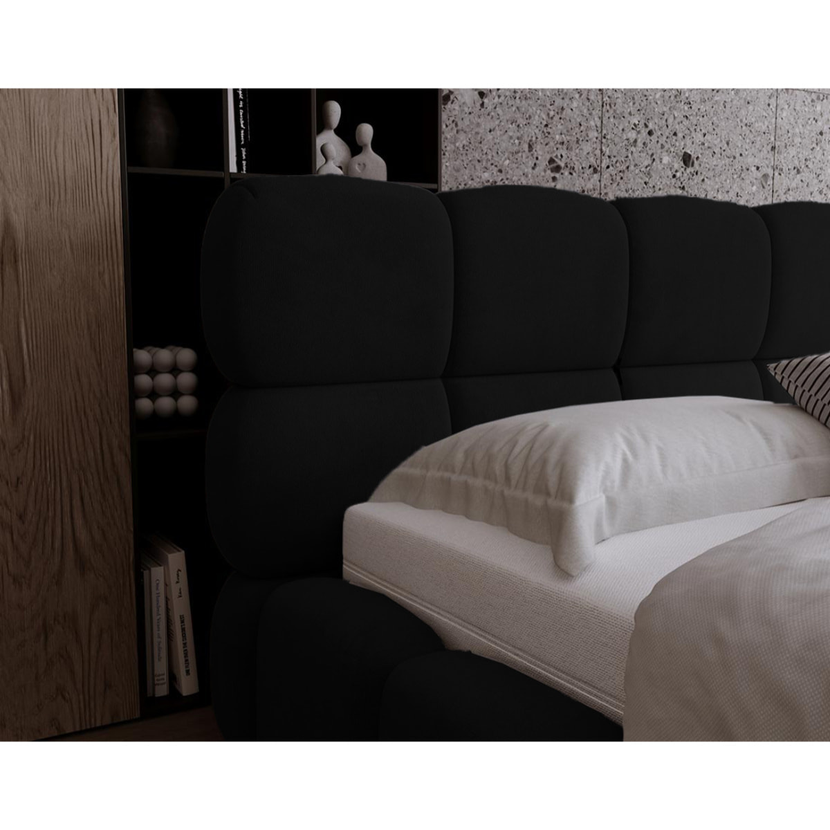 Mariposa - lit coffre - 140x200 cm - sommier inclus - en velours - Noir