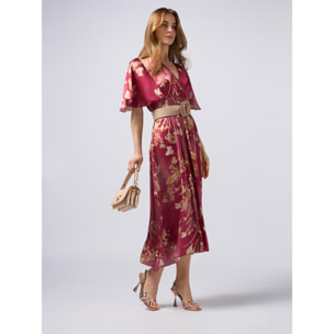 Oltre - Vestito lungo in raso floreale - Rosso