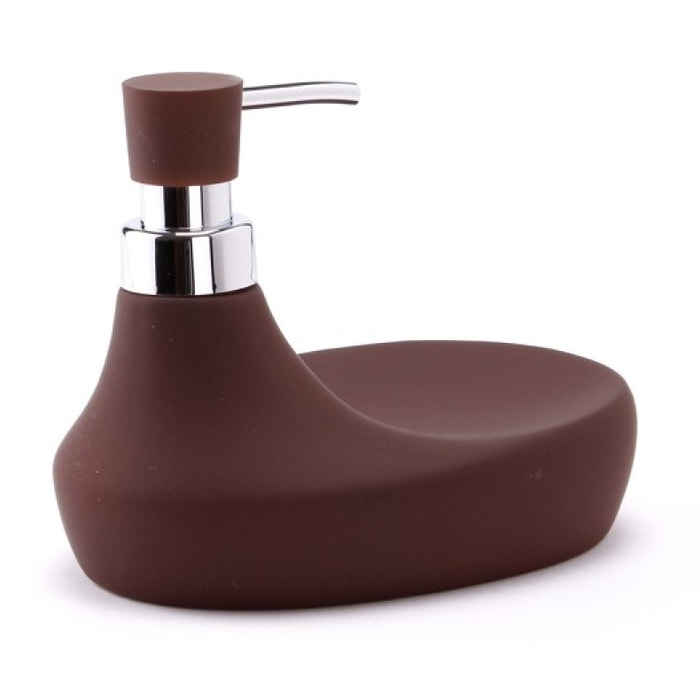 Distributeur de savon & Porte Eponge Céramique MARBELLA Chocolat MSV