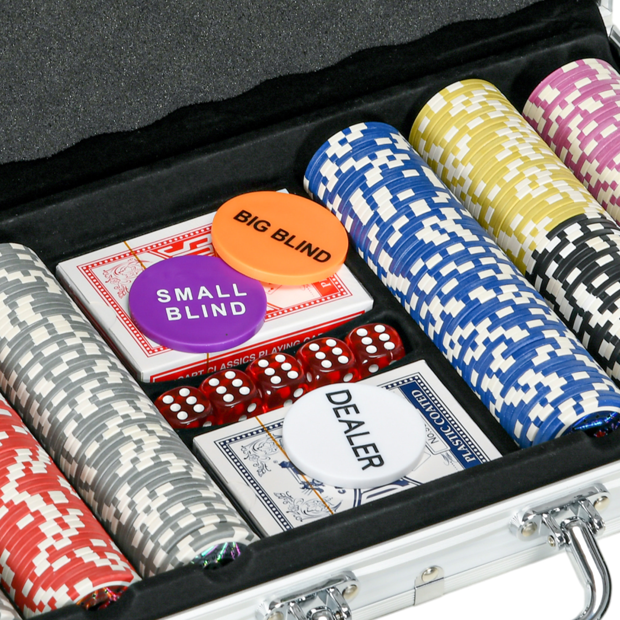 Mallette pro de poker verrouillable coffret pro poker 300 jetons 2 jeux cartes 5 dés 3 boutons 2 clés tapis alu