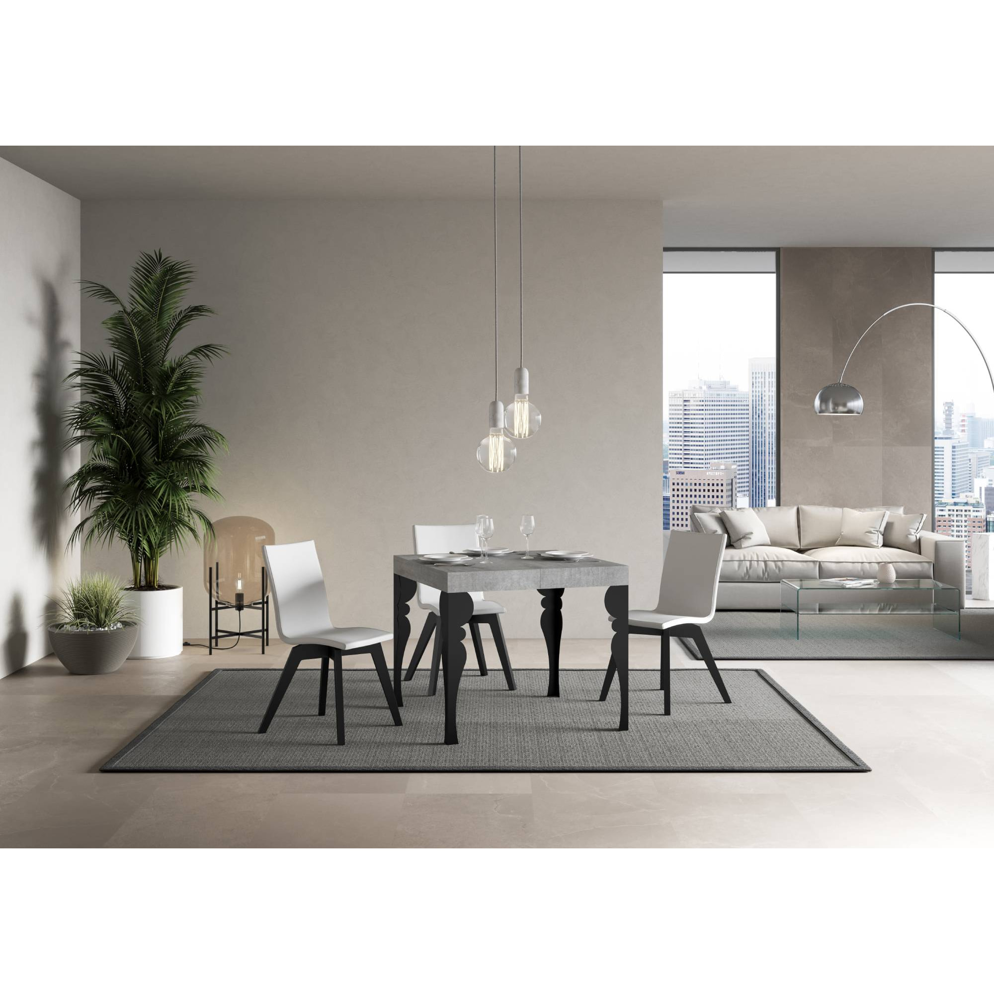 Table Paxon Extensible Dessus Ciment 90x90 Allongée 246 cadre Anthracite