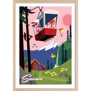 Poster retro savoie ou bien ! Affiche + cadre en bois - Chêne