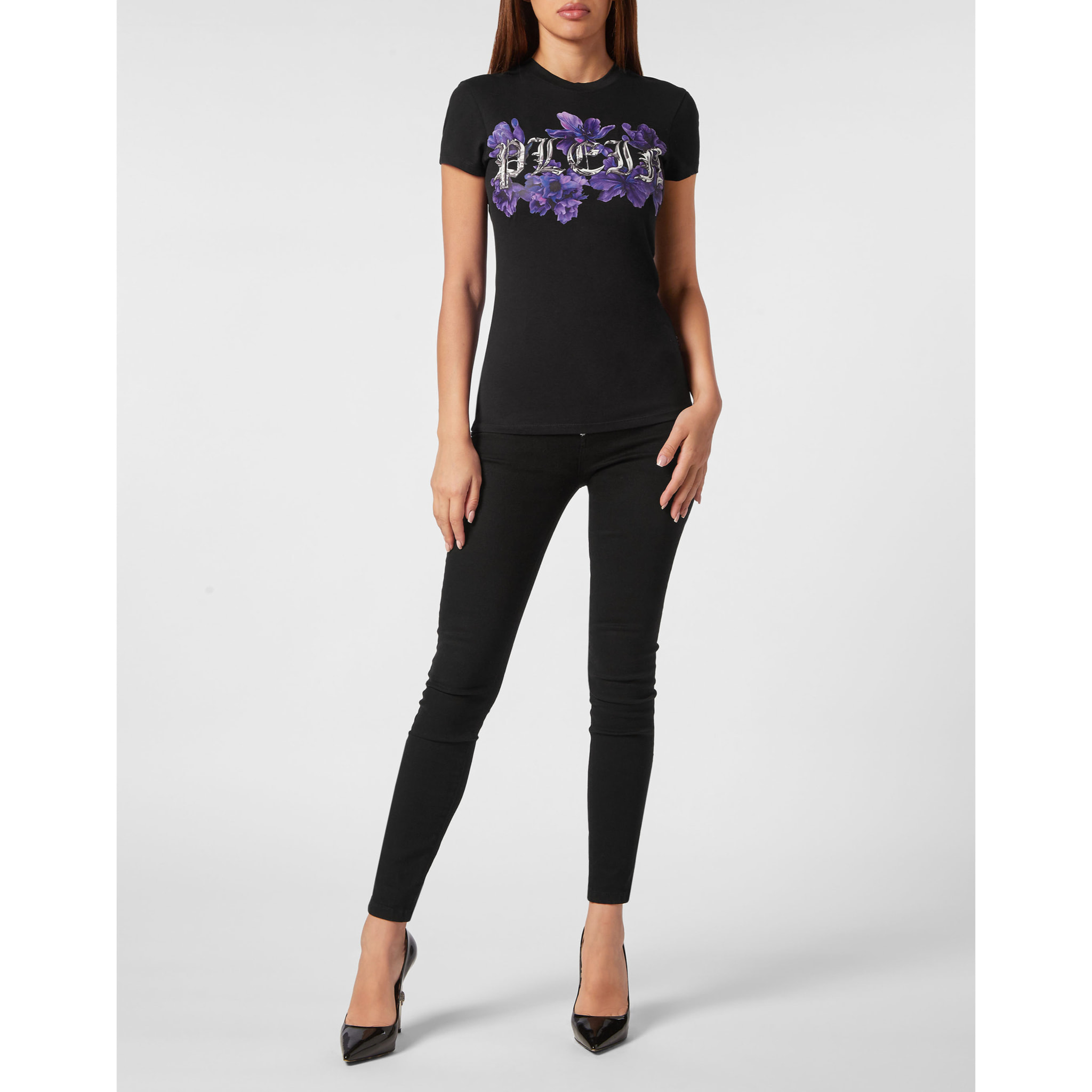 PHILIPP PLEIN T-Shirt Round Neck FLOWERS