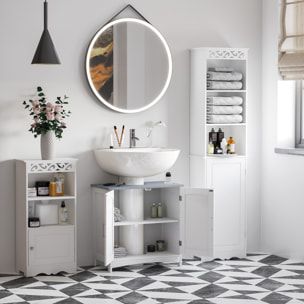 Meuble sous vasque sur pied 2 portes étagères dim. 60 x 33 x 76 cm blanc gris