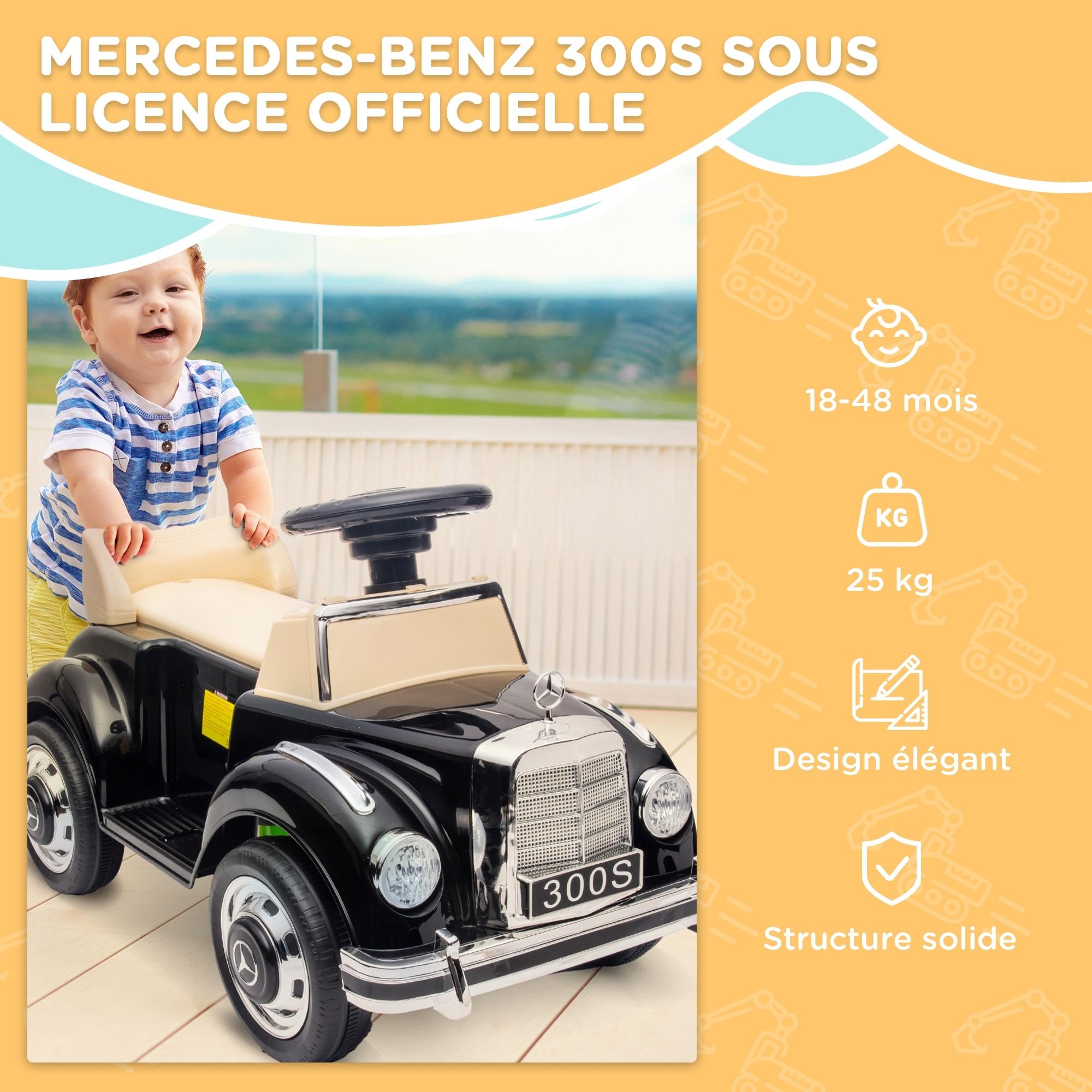 Porteur enfant voiture licence Mercedes-Benz 300S coffre butée arrière anti-basculement noir