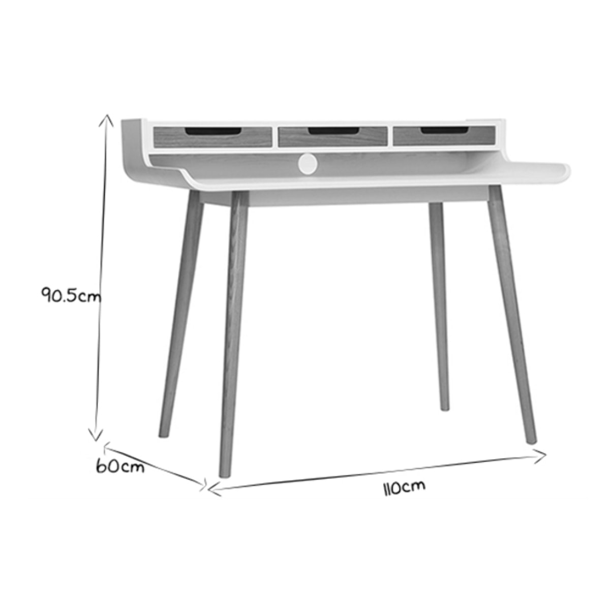 Bureau avec rangements scandinave bois clair et blanc L110 cm OPUS