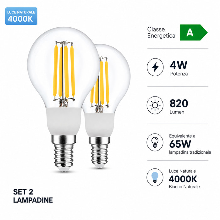 OMEGA Set 2 Lampadine Classe A E27 7.2W 1521LM Ultra Efficienza 210 lm/W 3000K