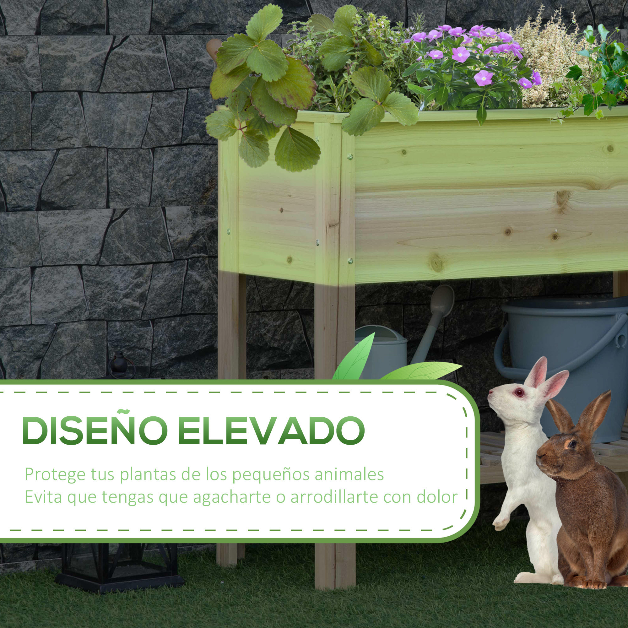 Outsunny Huerto Urbano Elevado con Estante Mesa Jardinera de Cultivo de Madera con Tela no Tejida para Cultivos Plantas Flores Jardín 90x40x81 cm Natural