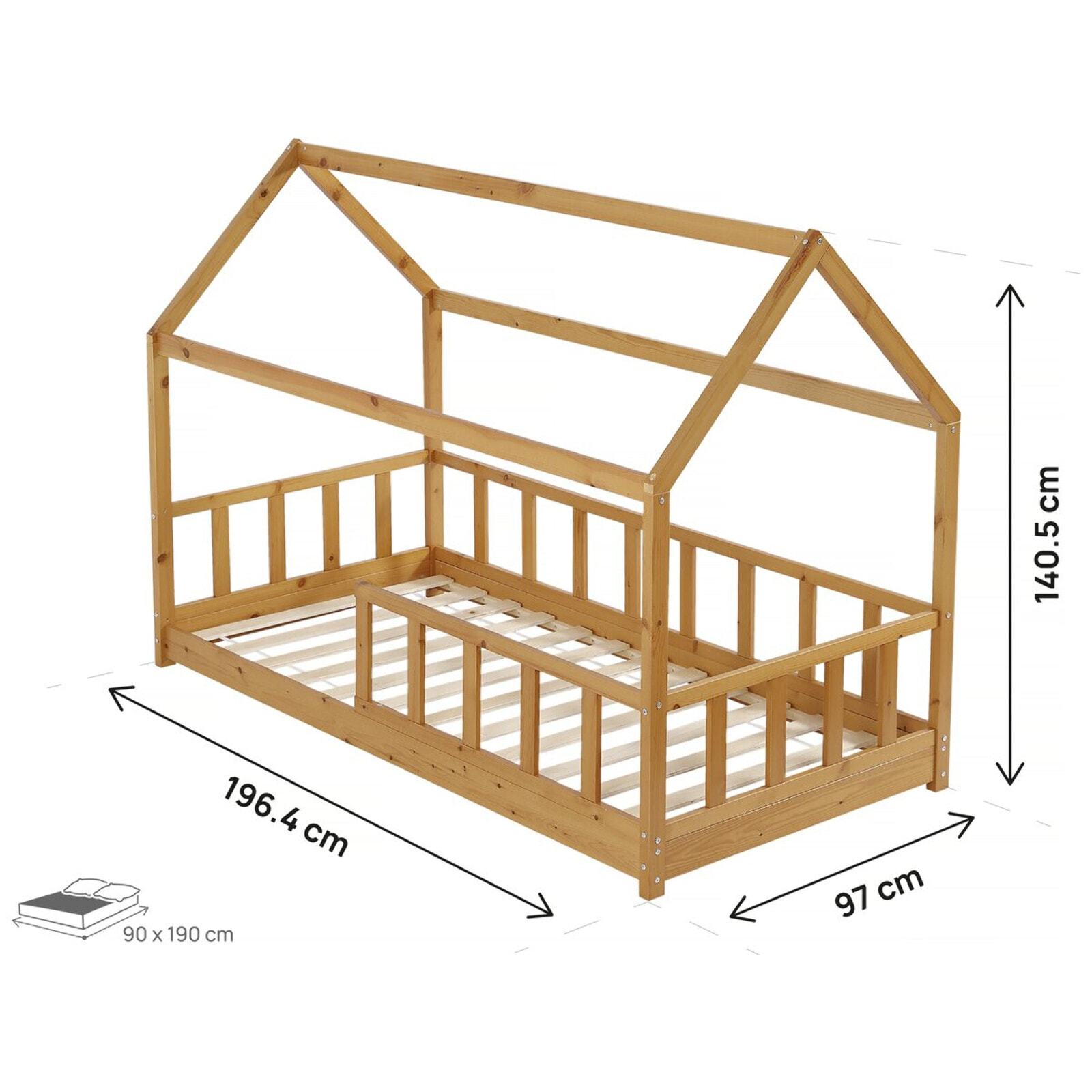 Lit cabane en bois pour enfant "Mila" - 90 x 190 cm - Marron