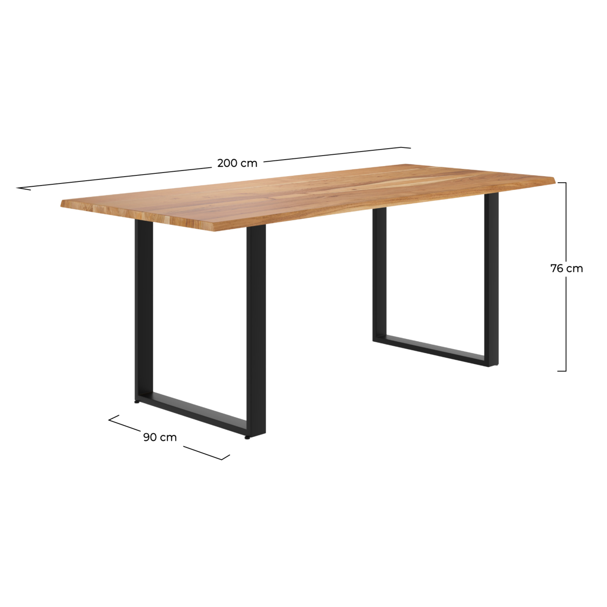 Table rectangulaire 8 personnes en bois d'acacia et métal  200 cm - Joko