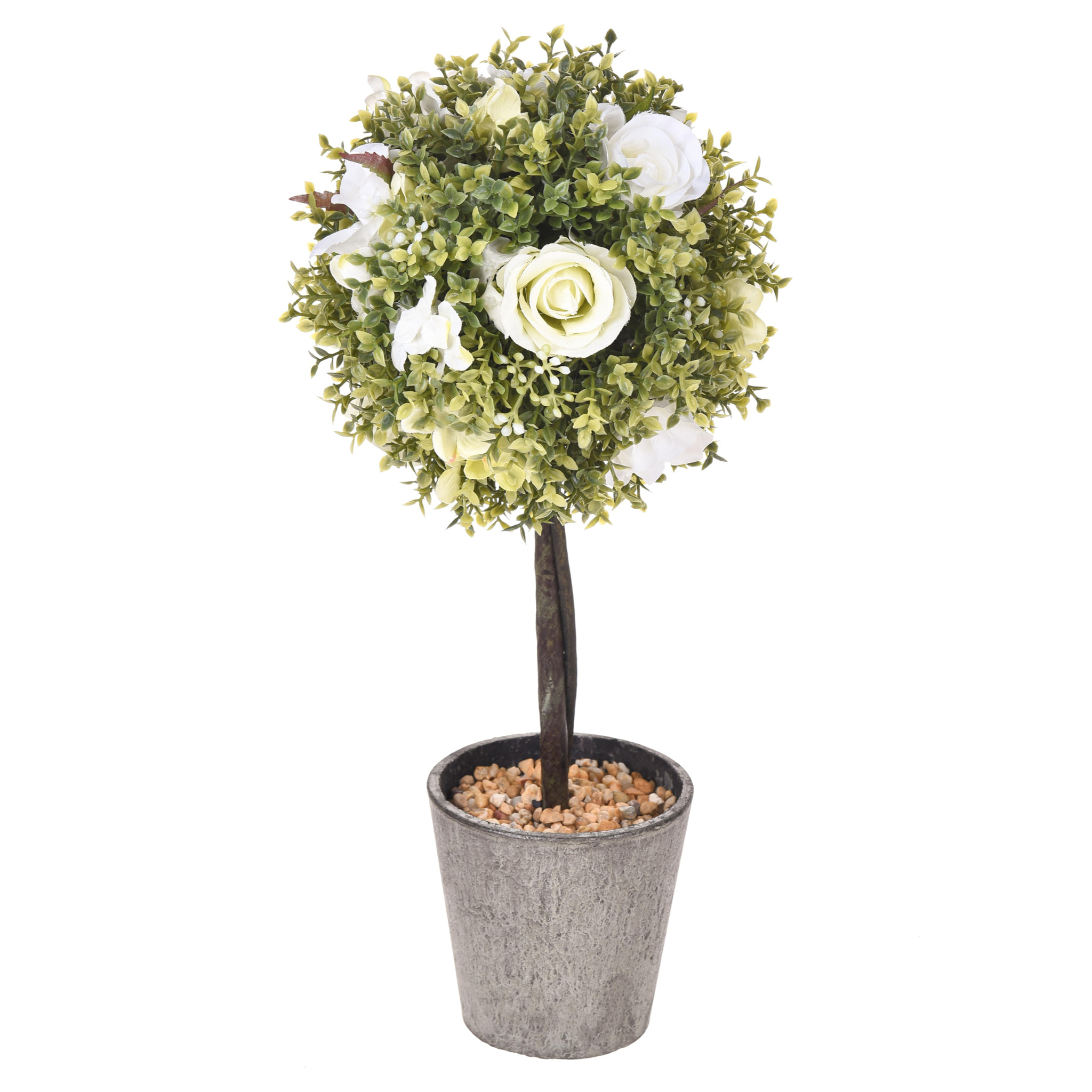 Rose Su Topiary. Altezza 27,5 Cm - Pezzi 1 - 17X27,5X12cm - Colore: Bianco - Bianchi Dino - Piante Artificiali