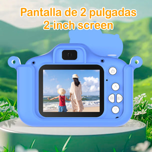Cámara infantil de fotos y video. 44mpx y video FHD, zoom digital 8x. Cámara trasera para selfies, juegos incorporados. Funda de silicona diseño panda.