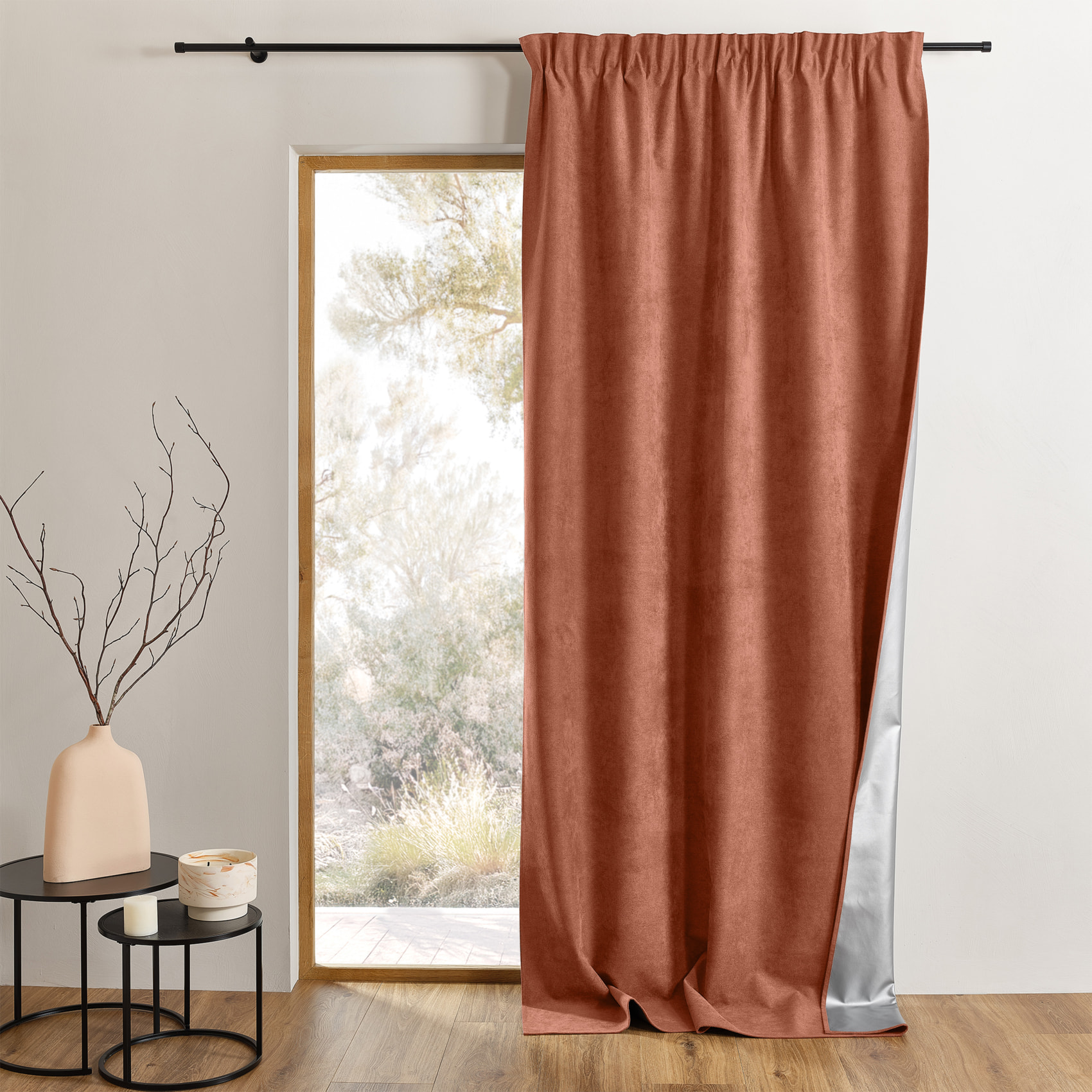 Rideau thermique accroche 3 en 1 occultant et réflecteur de chaleur - Terracotta