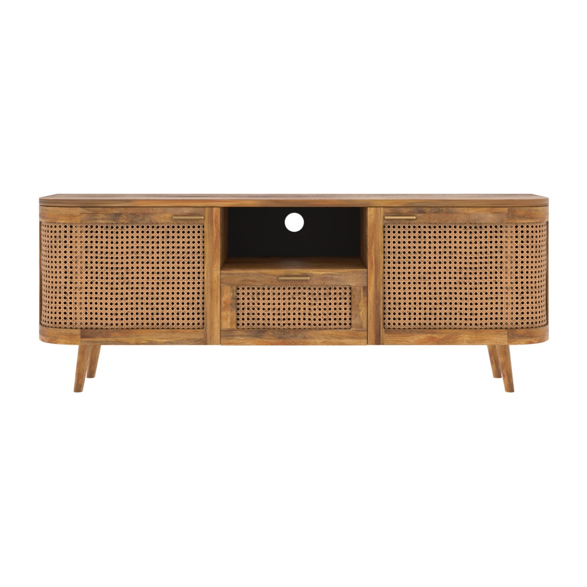 Meuble TV en bois de manguier et cannage 145 cm - Wava