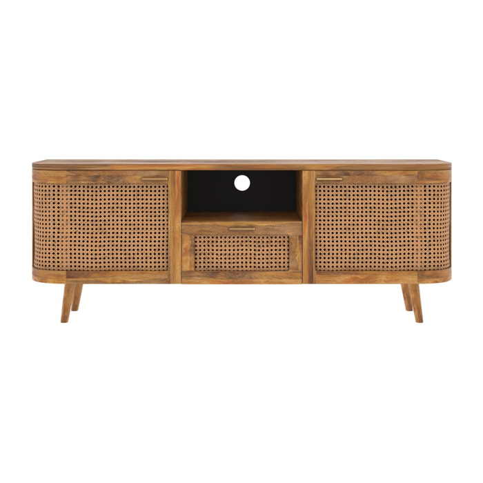 Meuble TV en bois de manguier et cannage 145 cm - Wava