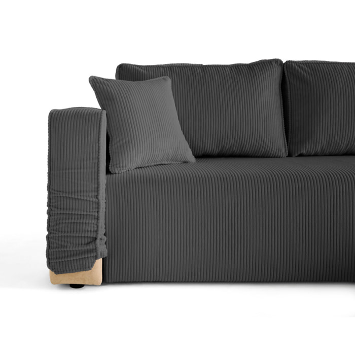 Topaze - canapé d'angle déhoussable réversible 4 places en velours côtelé - Gris