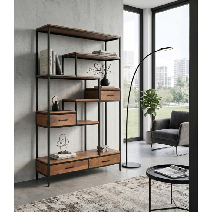 Librería de Madera de Mango 115 Cm Estilo Industrial Vintage