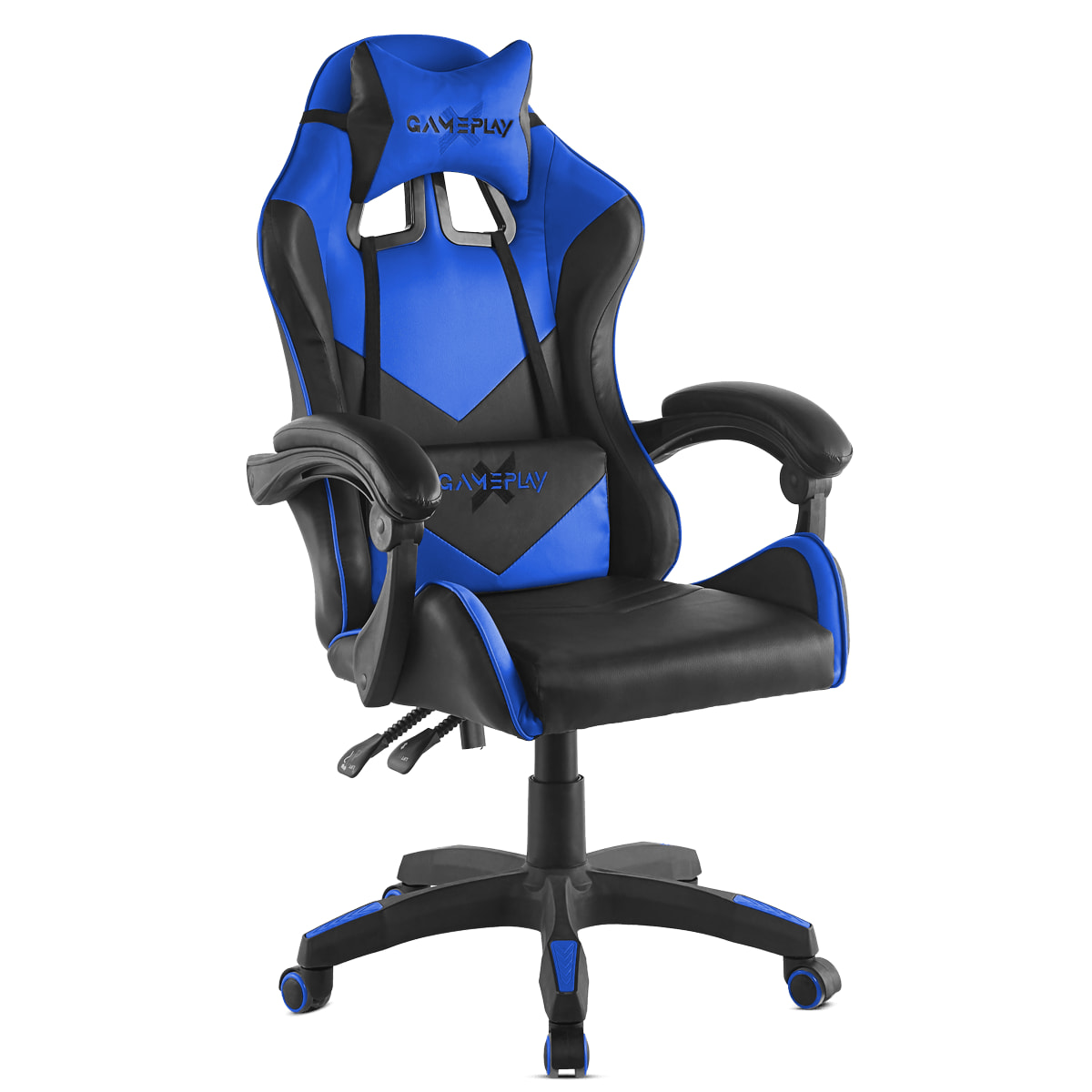 Silla de oficina gaming con reposapiés y reposabrazos acolchados, azul