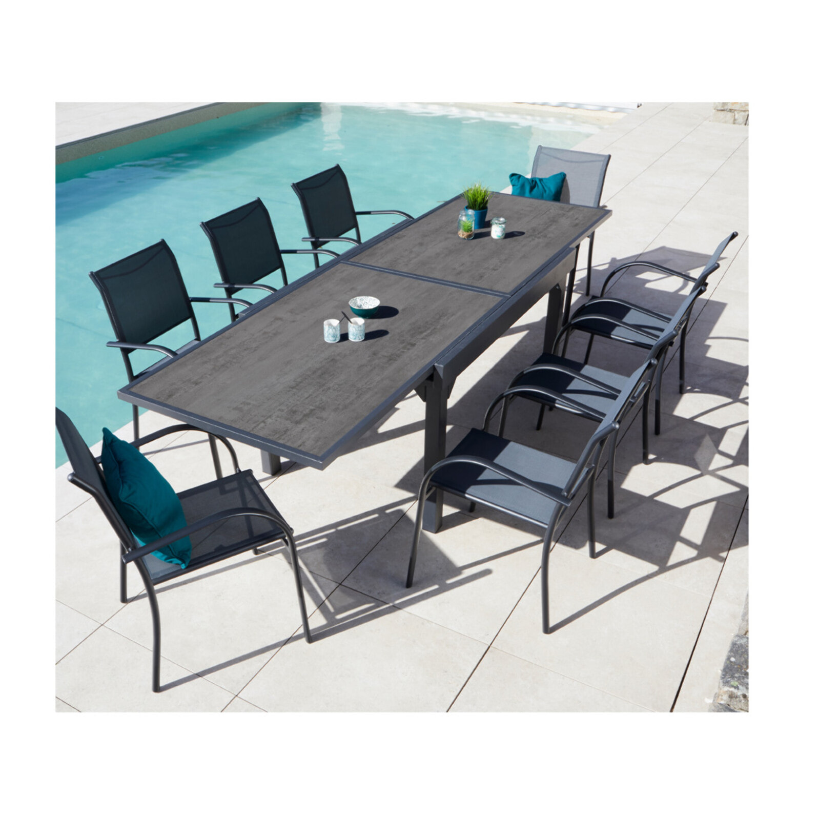 HONFLEUR XL SPC BEZIERS ardoise - Ensemble table et chaises de jardin  - Gris Anthracite