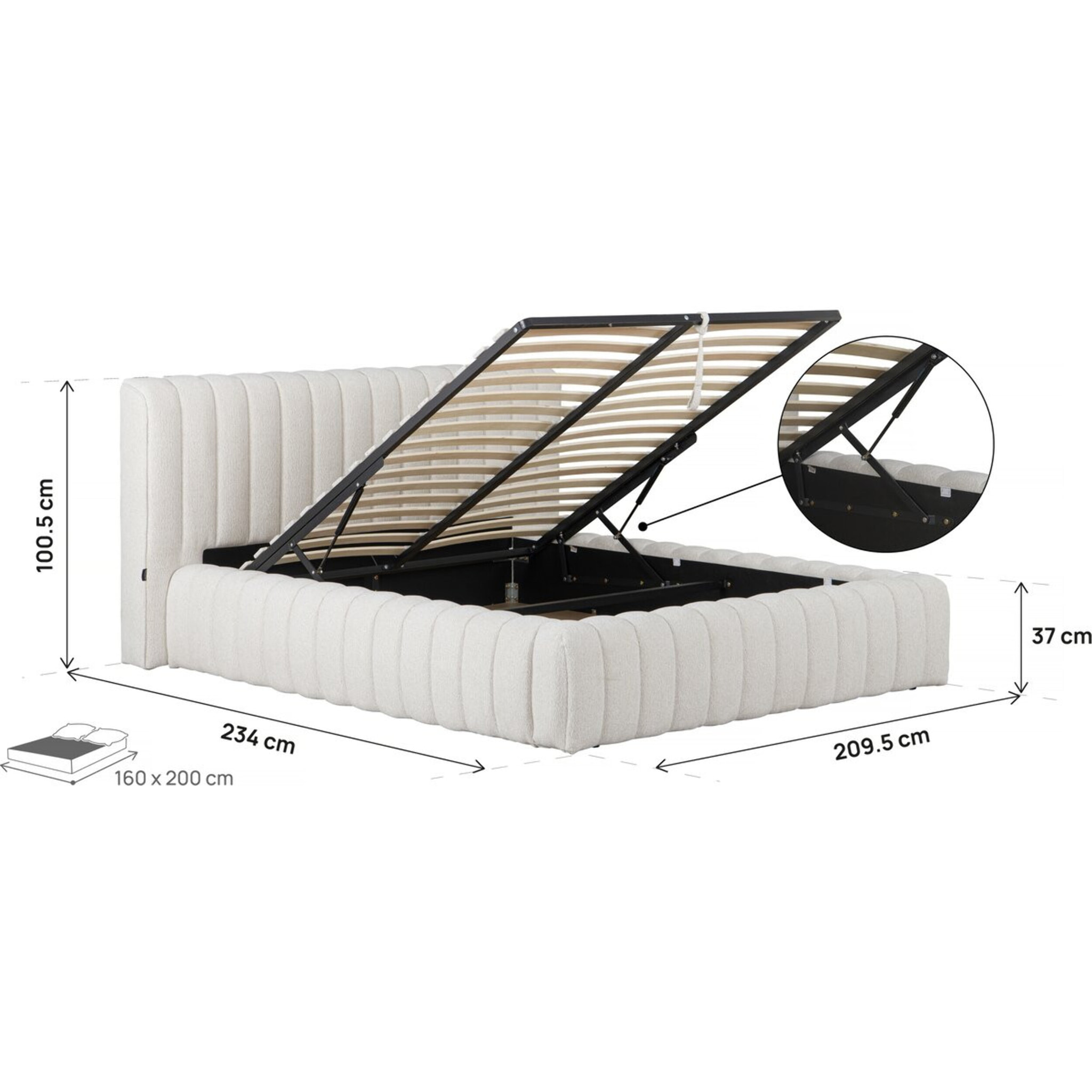 Lit double en tissu avec coffre "Tignes" - 160 x 200 cm - Beige