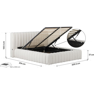 Lit double en tissu avec coffre "Tignes" - 160 x 200 cm - Beige