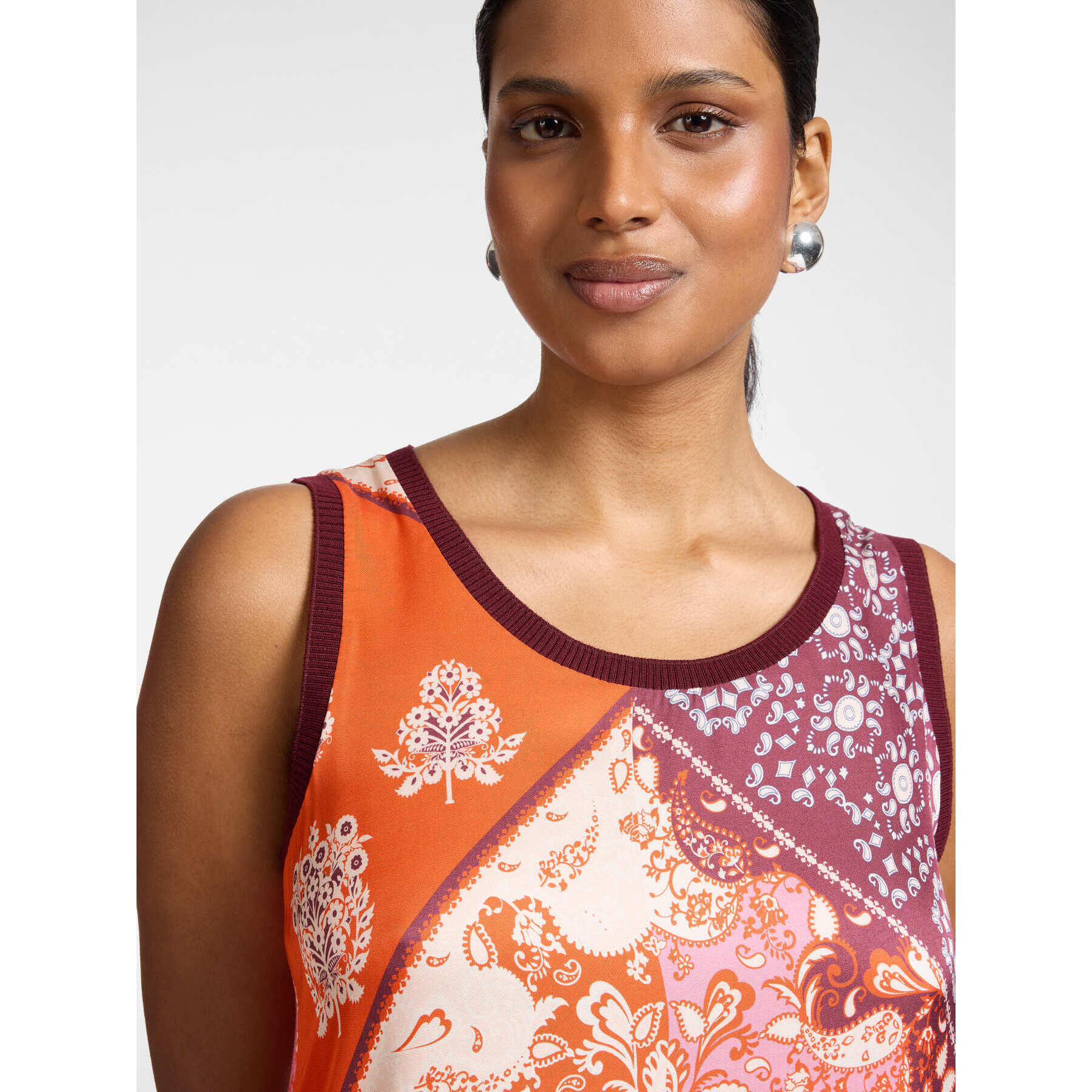 Elena Mirò - Vestido largo estampado en viscosa - Naranja sol