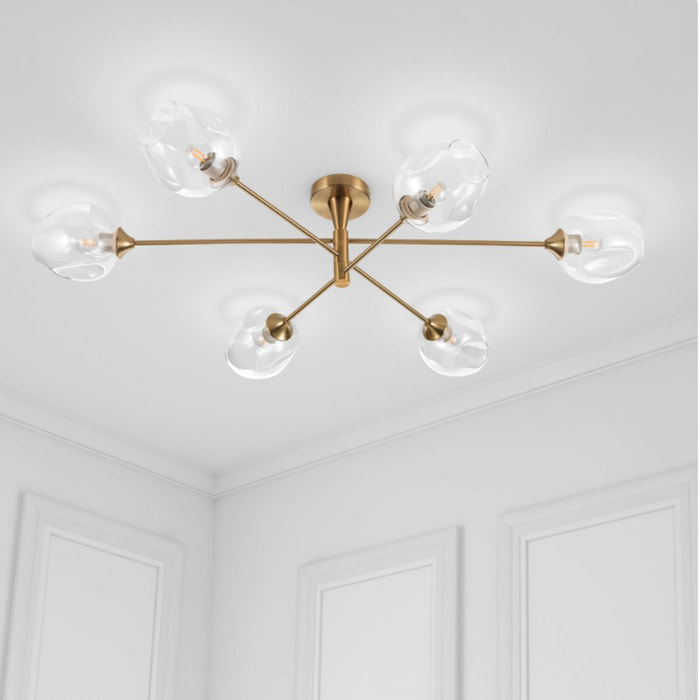 Suspension Tomasucci DEVON C, en acier et verre, doré