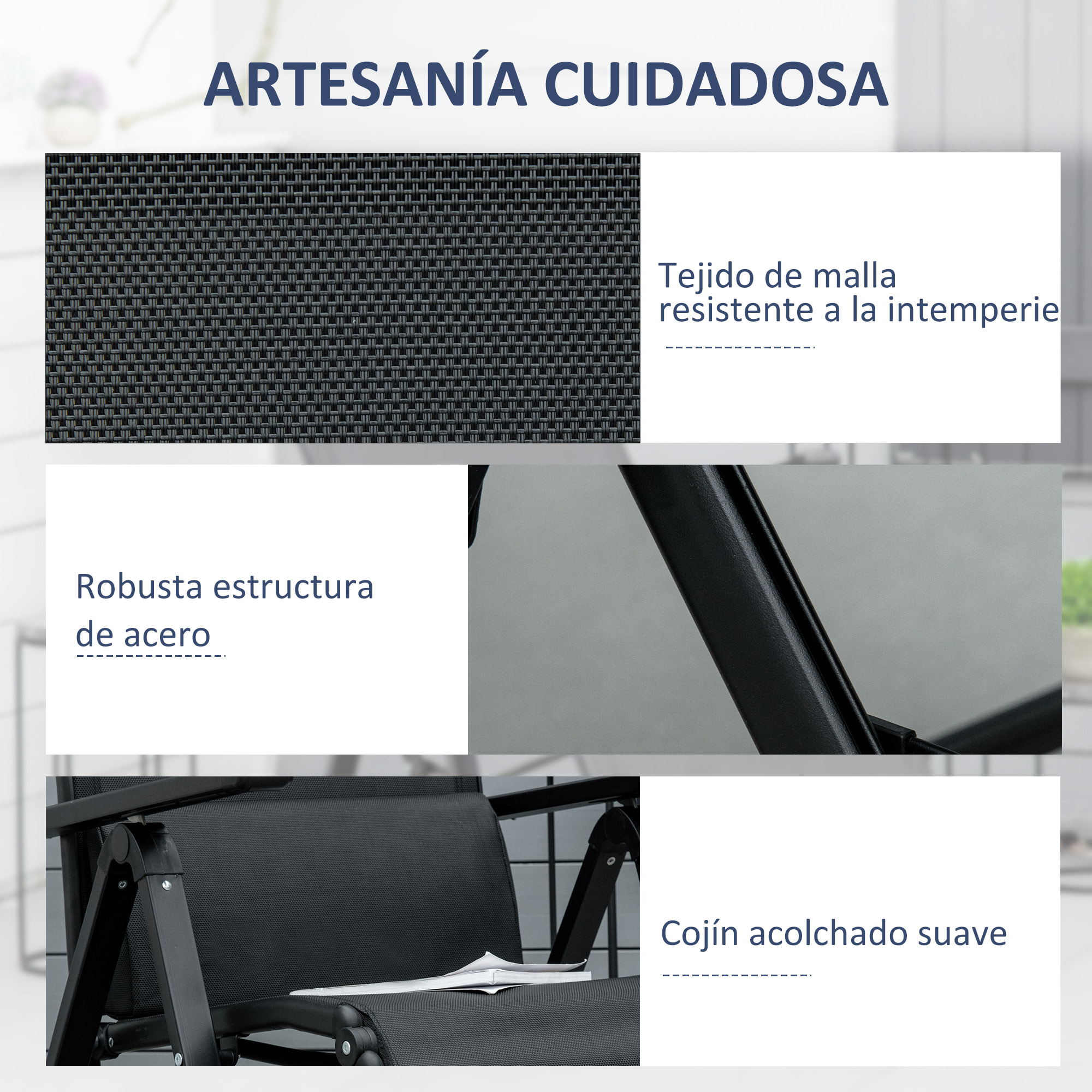 Tumbona Plegable de Jardín, Tumbona Gravedad Cero con Respaldo Ajustable en 9 Posiciones, con Cojín, para Terraza, Piscina, Playa, Carga 150 kg, 70x65x111 cm, Negro