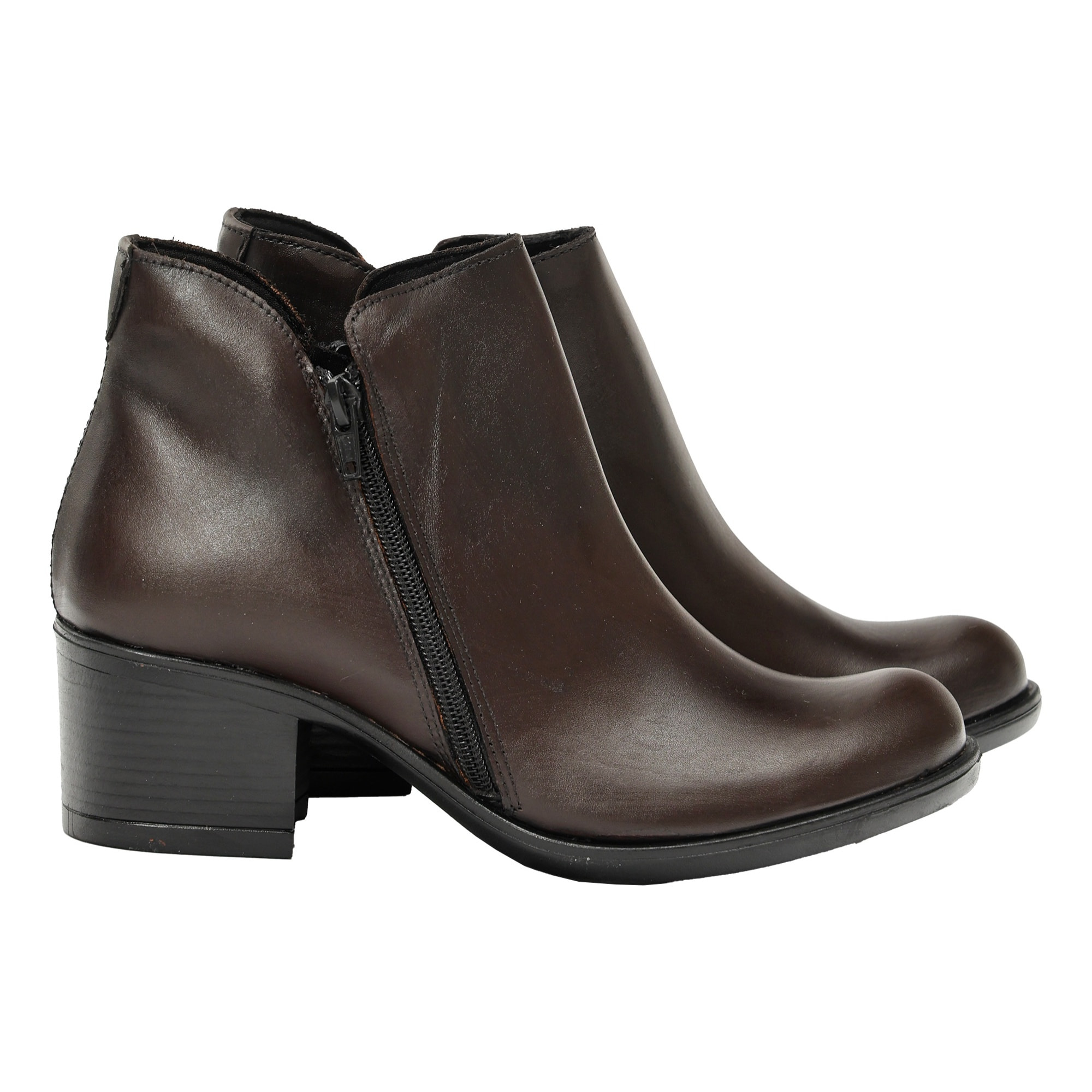 Tronchetto in vera pelle con tacco comodo e doppia lampo