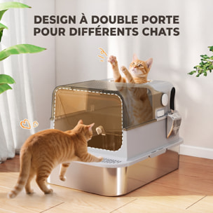 Maison de toilette XL pour chat bac acier inox porte grande ouverture verrouillable pelle