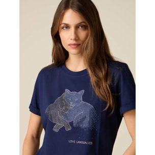 Oltre - T-shirt in cotone con applicazioni - Blu