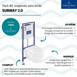 Pack WC sans bride Subway 2.0 abattant frein de chute + bâti-support sol et mur Viconnect PRO + plaque Chromé