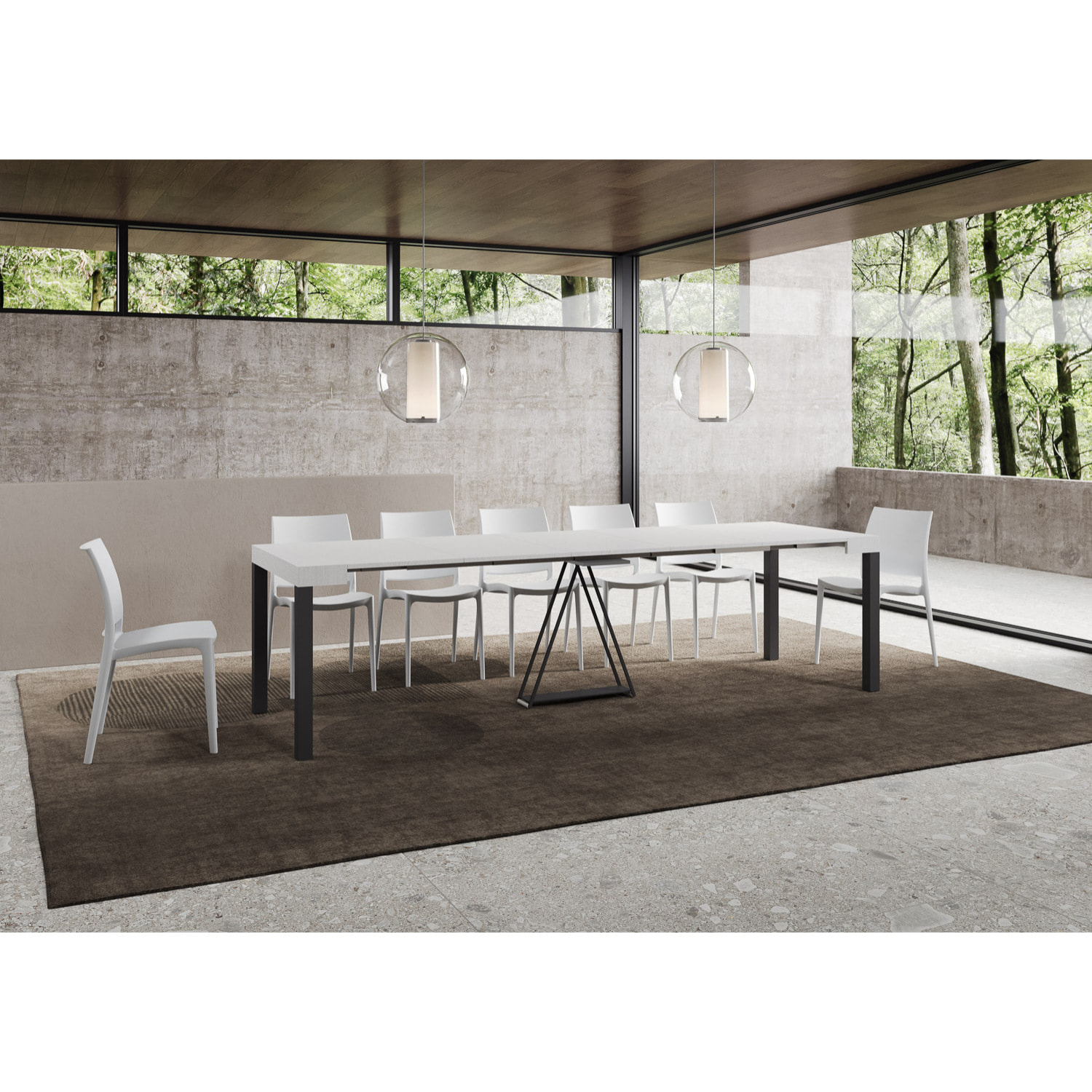 Consolle allungabile 90x40/300 cm Tiris bianco frassino telaio antracite