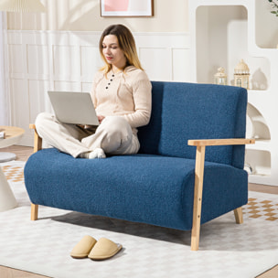Sofá de 2 Plazas Tapizado en Borreguito Sofá de Salón de 118 cm con Acolchado Grueso Reposabrazos y Patas de Madera para Dormitorio Sala de Estar Azul Oscuro