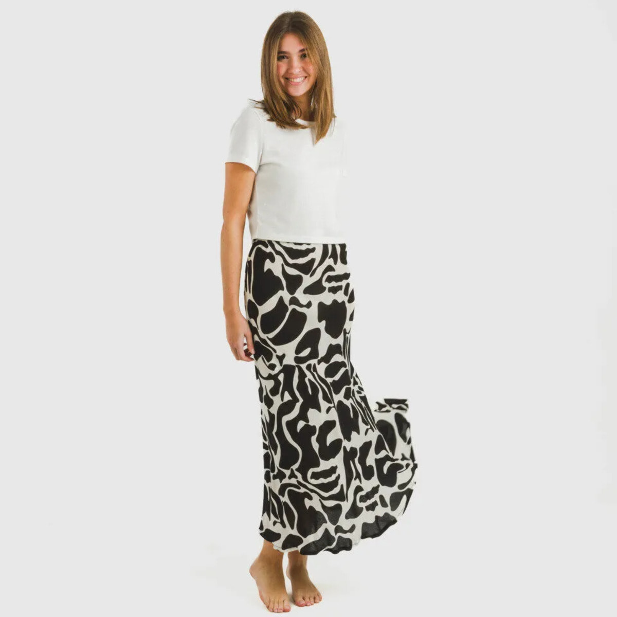 Falda midi viscosa bambula Teudis Beige - Negro
