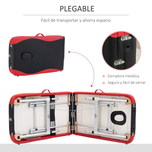 Camilla de Masaje Plegable 185x60cm Portatil Fisioterapeuta 3 Zona Negro y Rojo