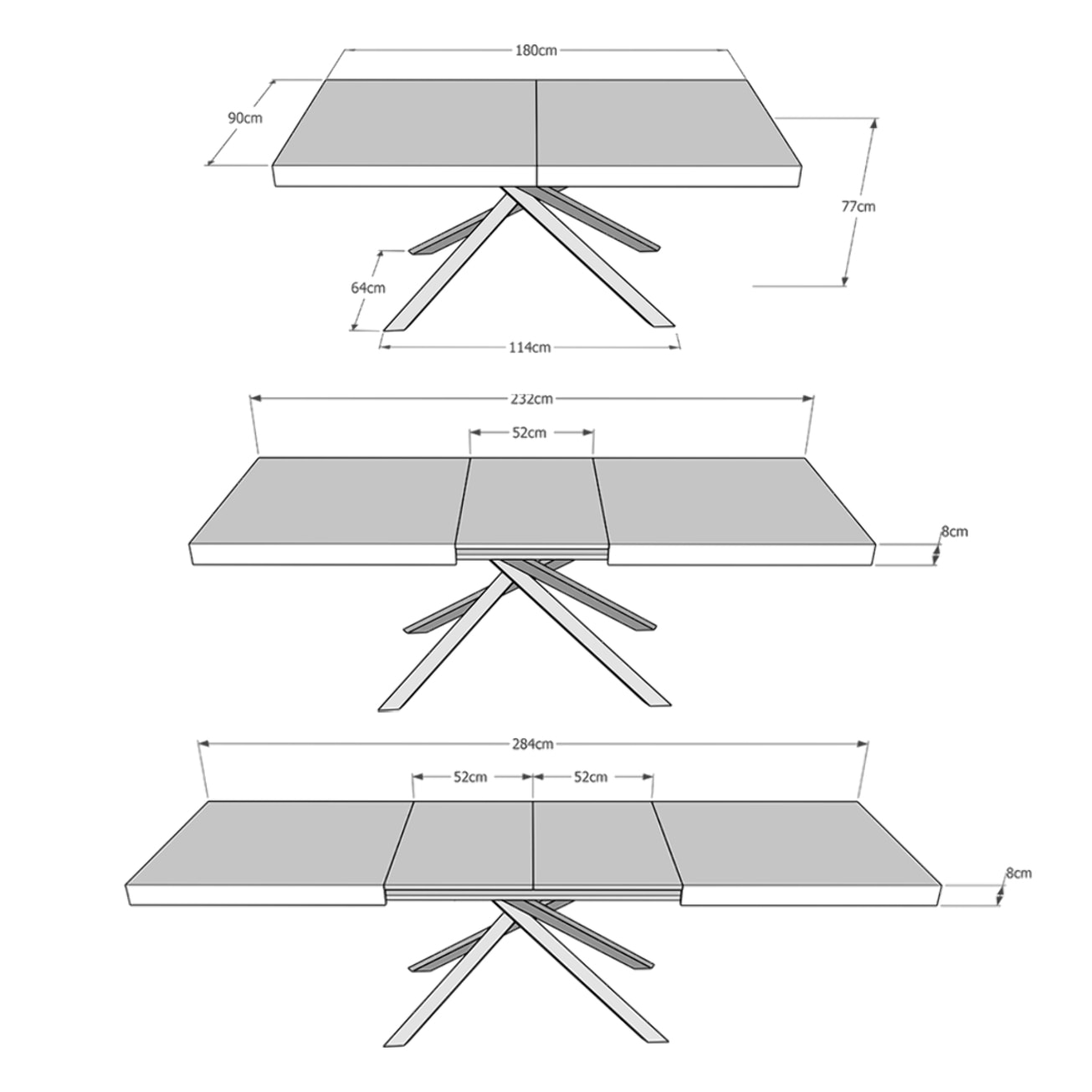 Mesa extensible 90x180/284 cm Karida cachemira patas antracita