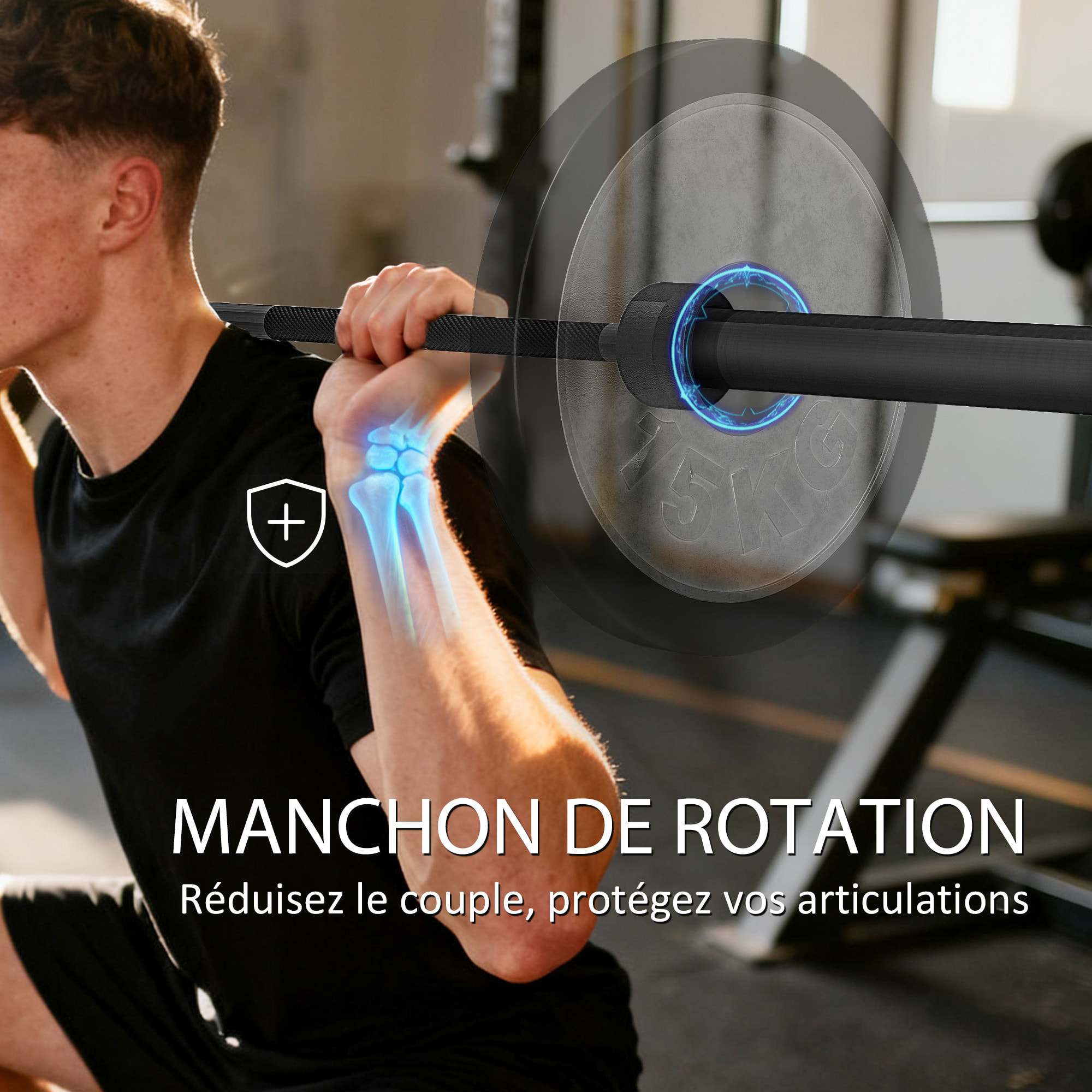 Barre olympique 200Kg 1,8m dia.5cm butées noir