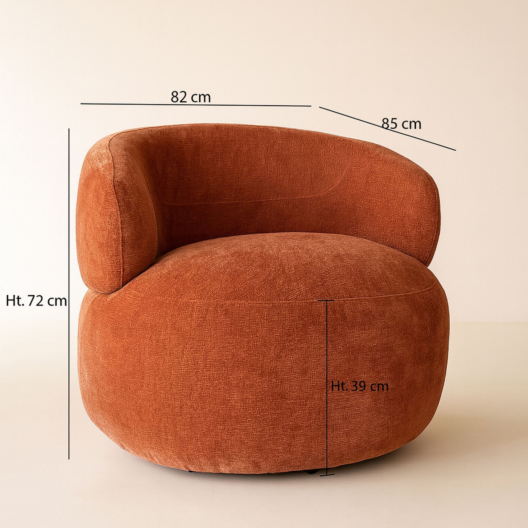 Fauteuil pivotant en velours texturé terracotta GLOVE