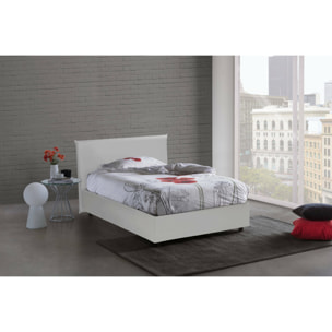 Letto piazza e mezza Ascenza, Letto contenitore con rivestimento in ecopelle, 100% Made in Italy, Apertura frontale, con materasso Cm 120x190 incluso, Bianco