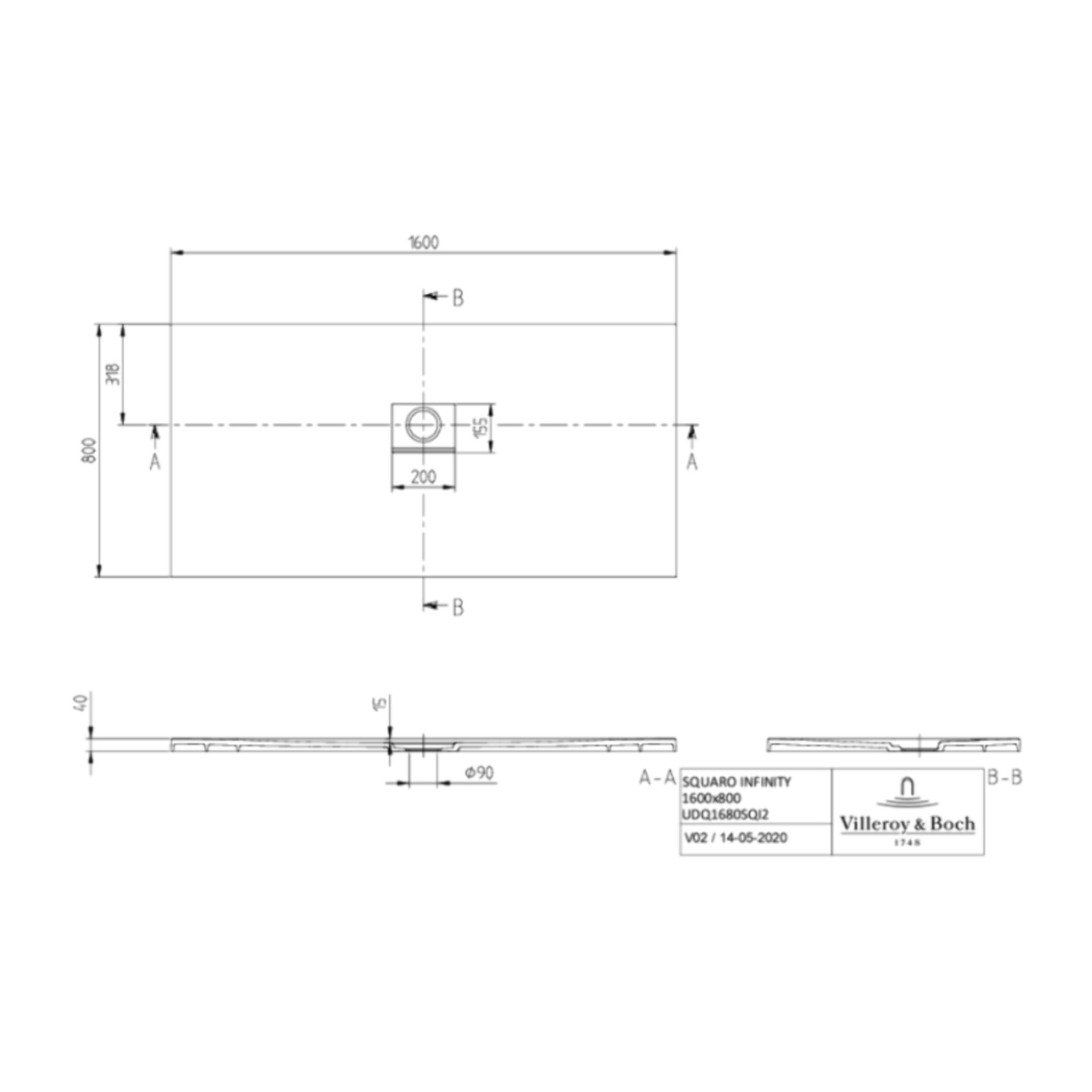 Receveur antidérapant Squaro Infinity quaryl edelweiss