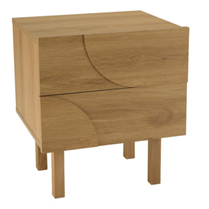 ETHAN - Table de chevet bois 2 tiroirs motif arrondi couleur naturelle
